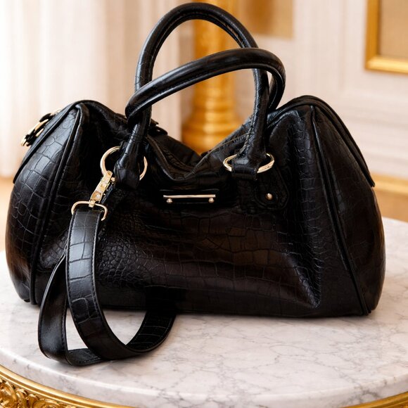 Nicole Lee Handbags - Nicole Lee Black Croc-Pattern Shoulder Bag – Chic & Statement Style